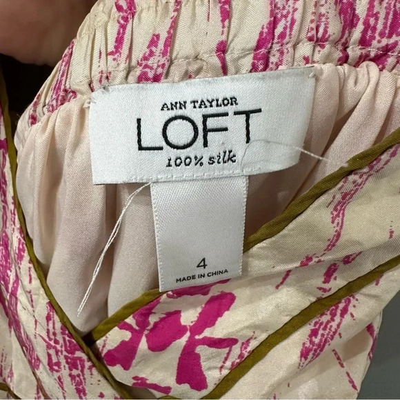 Ann Taylor LOFT 100% Silk Dress Abstract Ikat Pattern Long Maxi Dress Size 4 - Picture 5 of 7